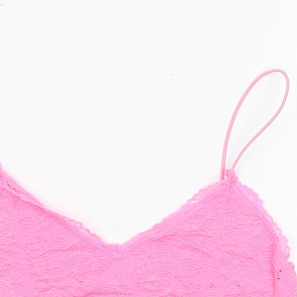 Zara Womens Pink  Polyamide Basic Tank Size XS V-Neck