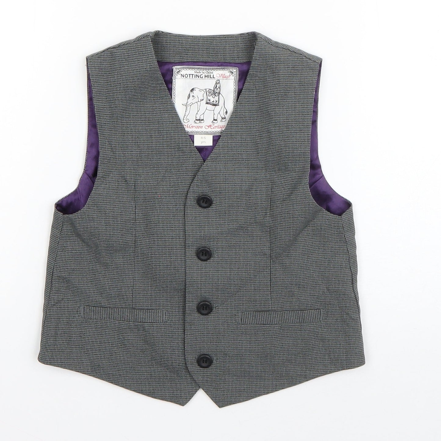 Monsoon Boys Grey Houndstooth  Jacket Waistcoat Size 4-5 Years  Button