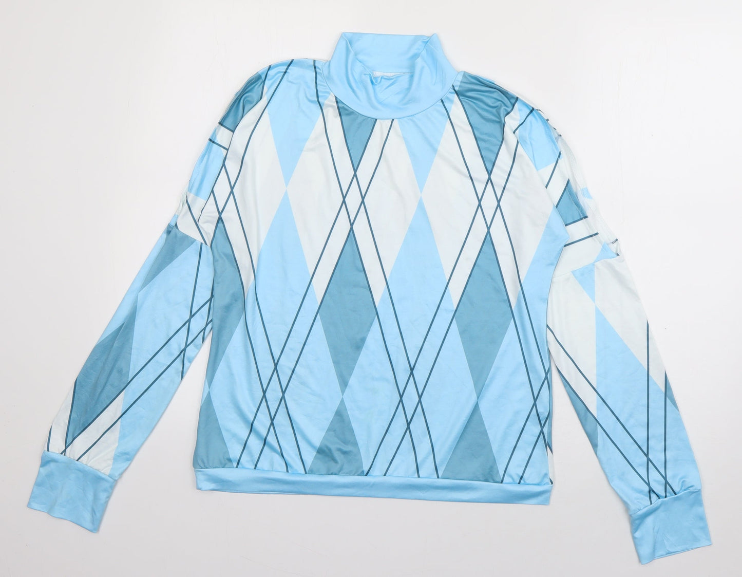 Preworn Womens Blue Striped Polyester Basic T-Shirt Size M Roll Neck - cut out shoulders
