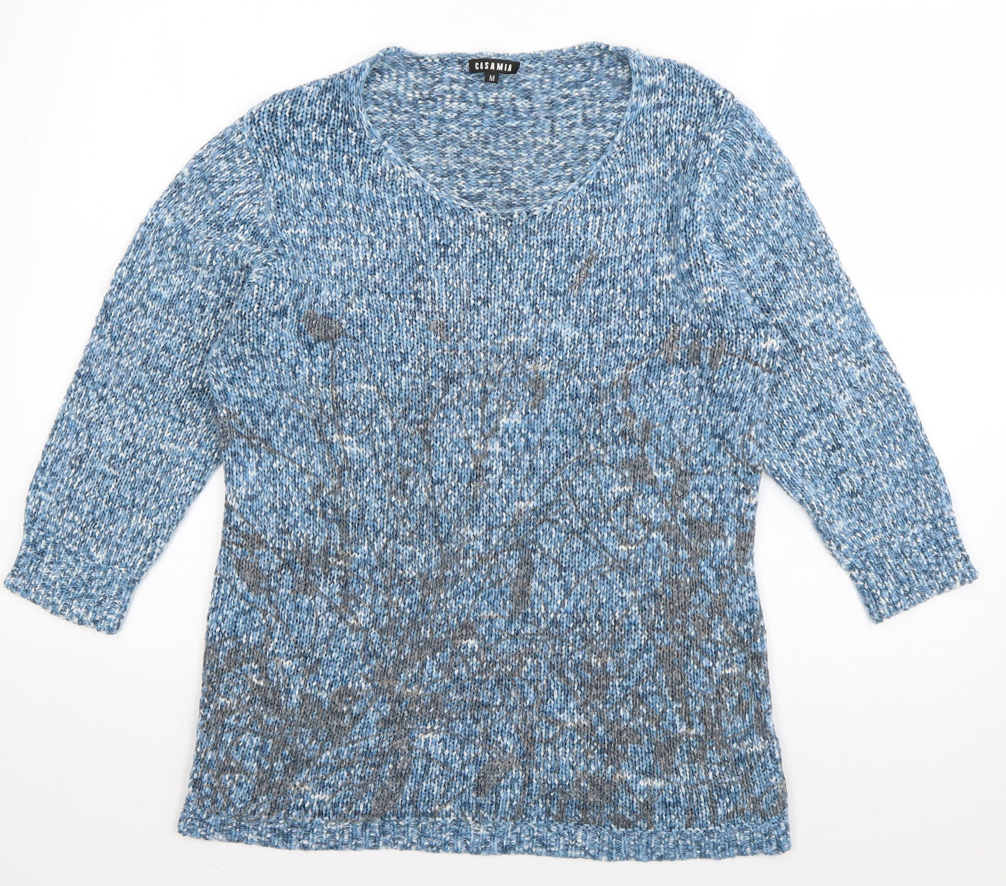 Casamia Womens Blue Scoop Neck  Acrylic Pullover Jumper Size M