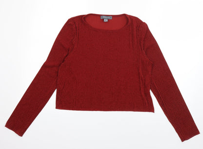 Preloved Primark Womens Red Striped Polyester Basic T-Shirt Size 12 Boat Neck - Front