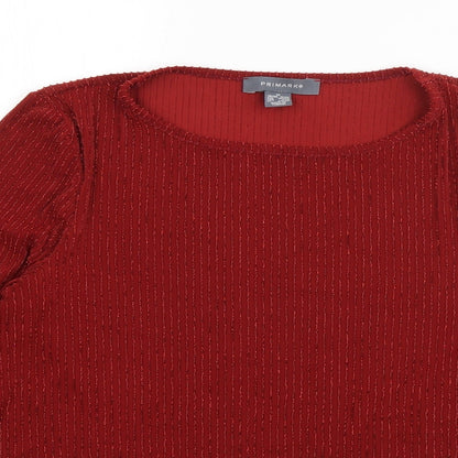 Preloved Primark Womens Red Striped Polyester Basic T-Shirt Size 12 Boat Neck - Detail
