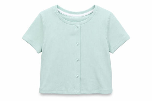 George Girls Green  Cotton Basic T-Shirt Size 6-7 Years Round Neck Pullover
