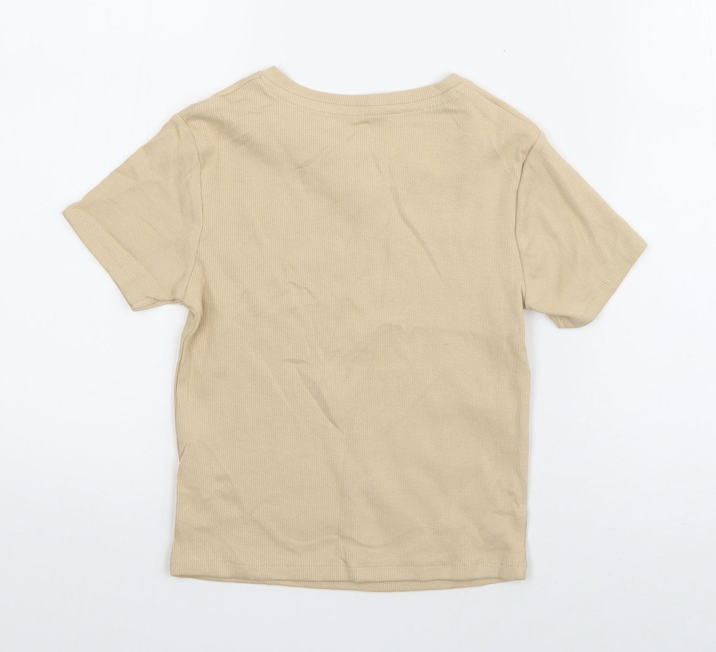 George Boys Beige  Cotton Basic T-Shirt Size 7-8 Years V-Neck Pullover