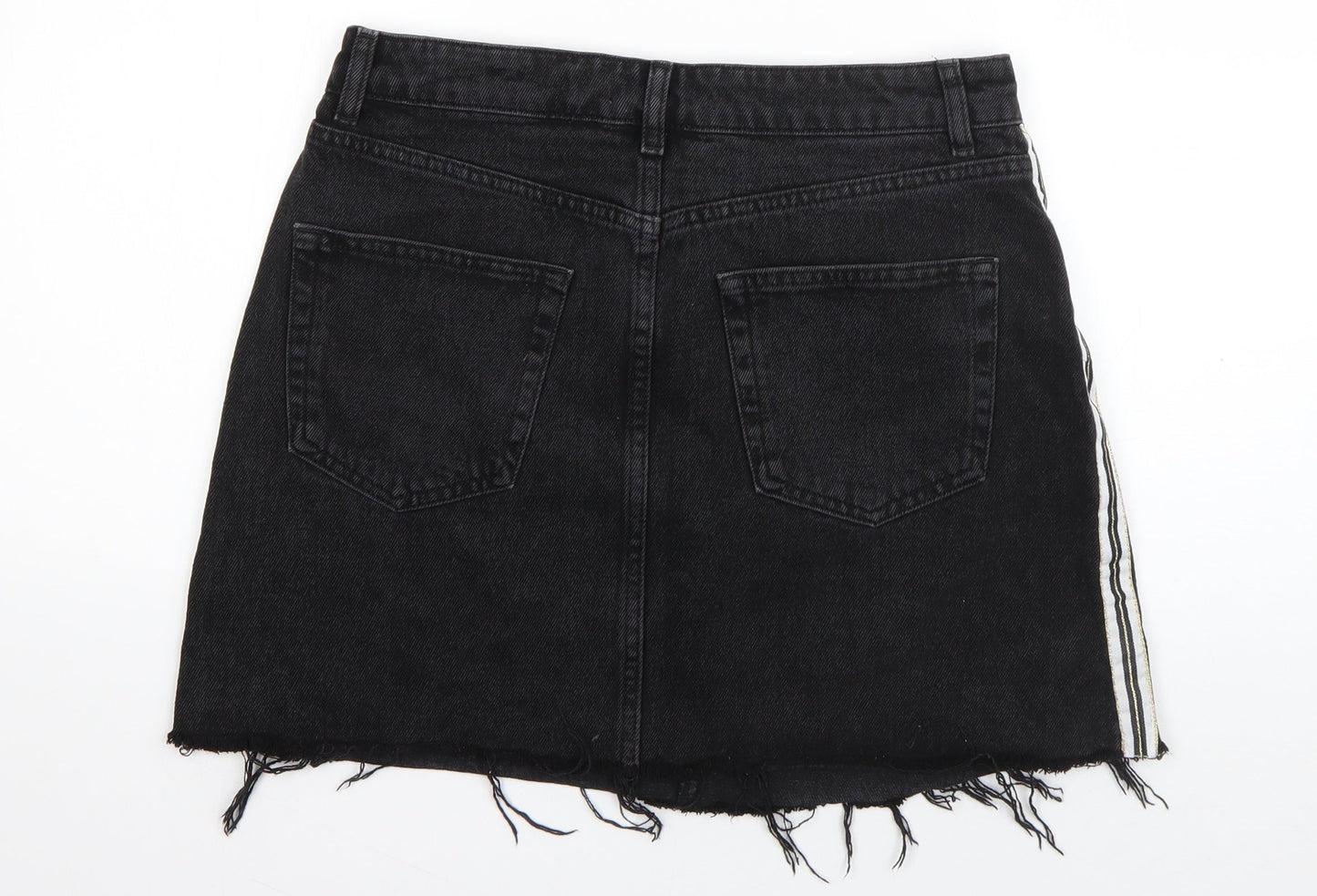 Denim & Co. Womens Black Striped Cotton A-Line Skirt Size 12   Button