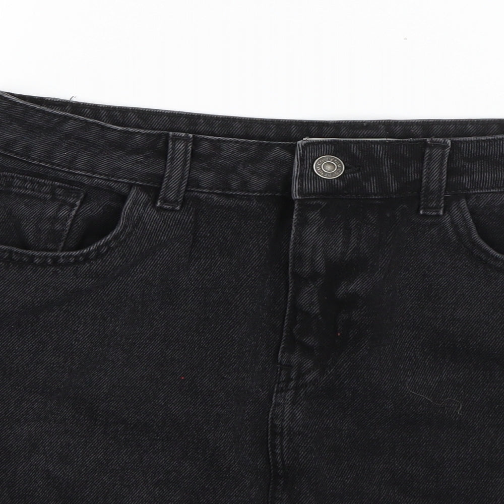 Denim & Co. Womens Black Striped Cotton A-Line Skirt Size 12   Button