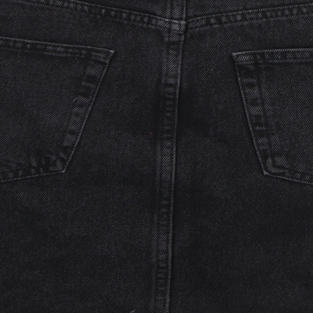 Denim & Co. Womens Black Striped Cotton A-Line Skirt Size 12   Button