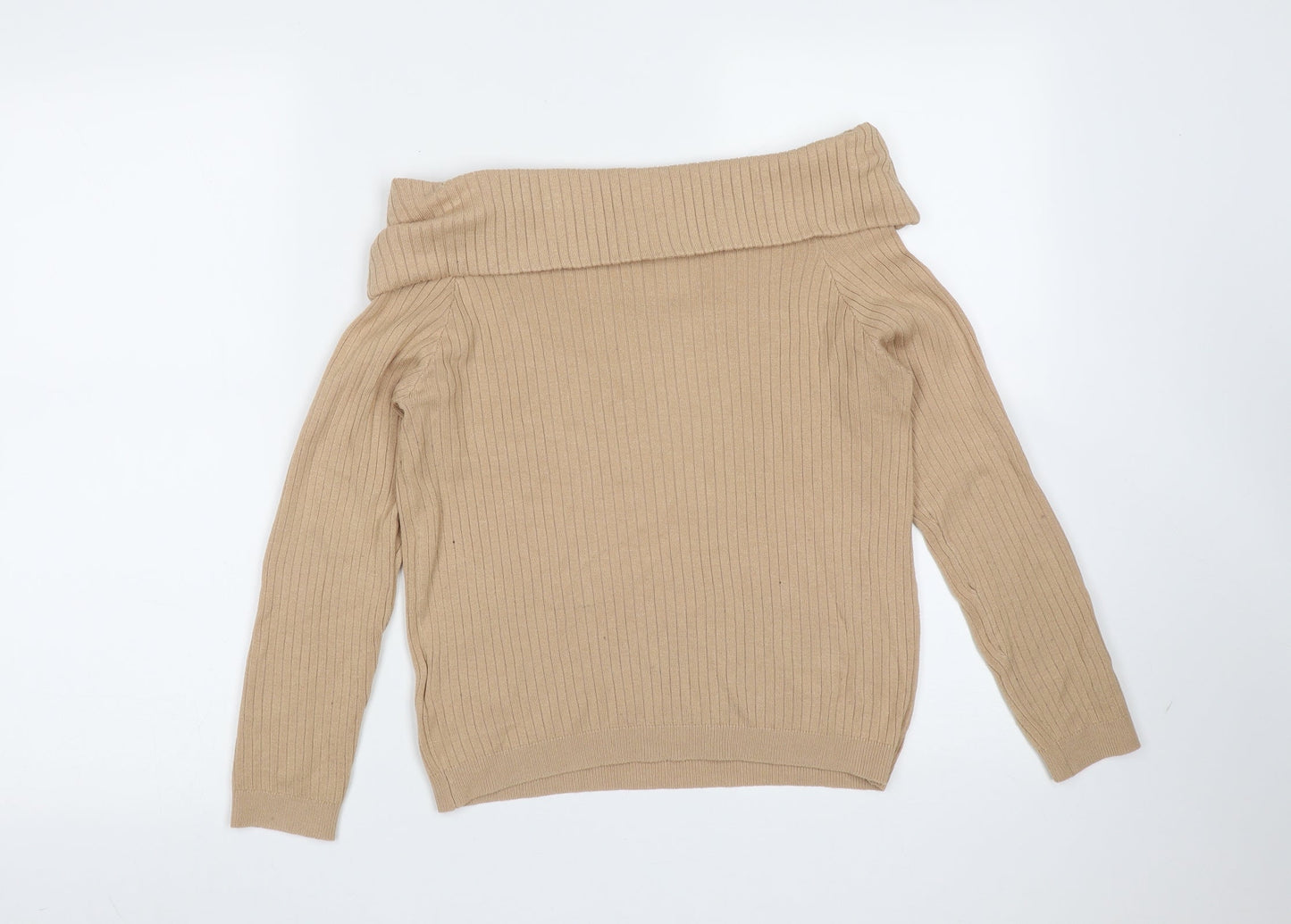Divided by H&M Womens Beige Roll Neck Striped Viscose Pullover Jumper Size L