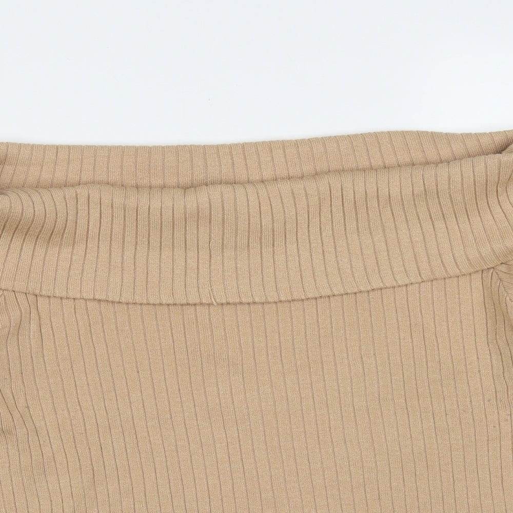 Divided by H&M Womens Beige Roll Neck Striped Viscose Pullover Jumper Size L