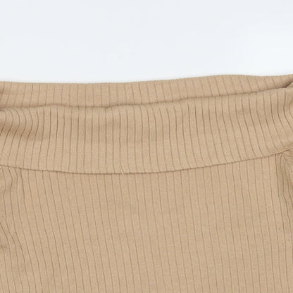 Divided by H&M Womens Beige Roll Neck Striped Viscose Pullover Jumper Size L