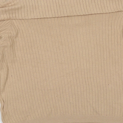 Divided by H&M Womens Beige Roll Neck Striped Viscose Pullover Jumper Size L