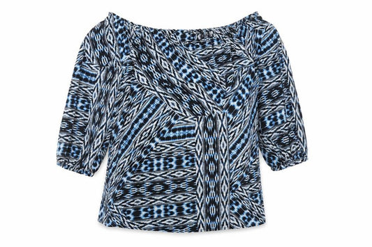 F&F Womens Blue Geometric Polyester Basic Blouse Size 12 Round Neck
