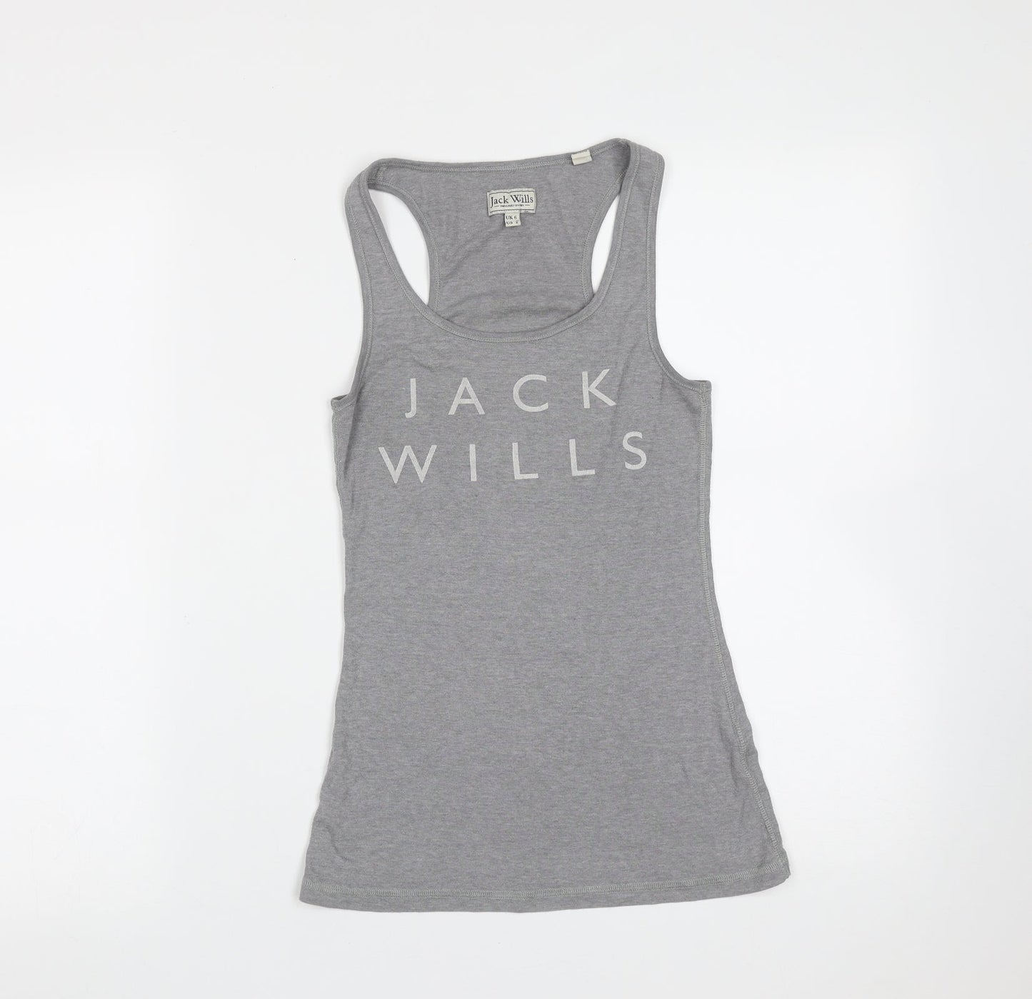 Jack Wills Womens Grey  Cotton Basic Tank Size 6 Round Neck