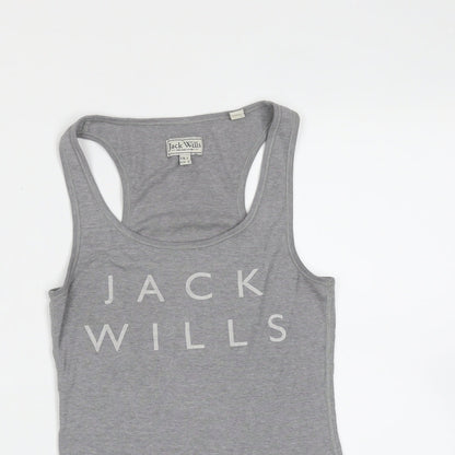 Jack Wills Womens Grey  Cotton Basic Tank Size 6 Round Neck