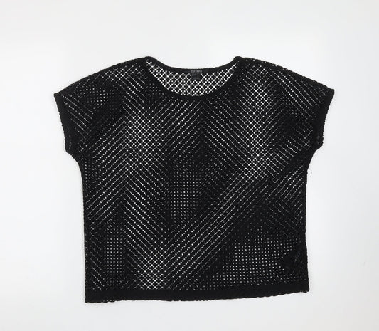 ESMARA Womens Black Round Neck Geometric Polyester Pullover Jumper Size S