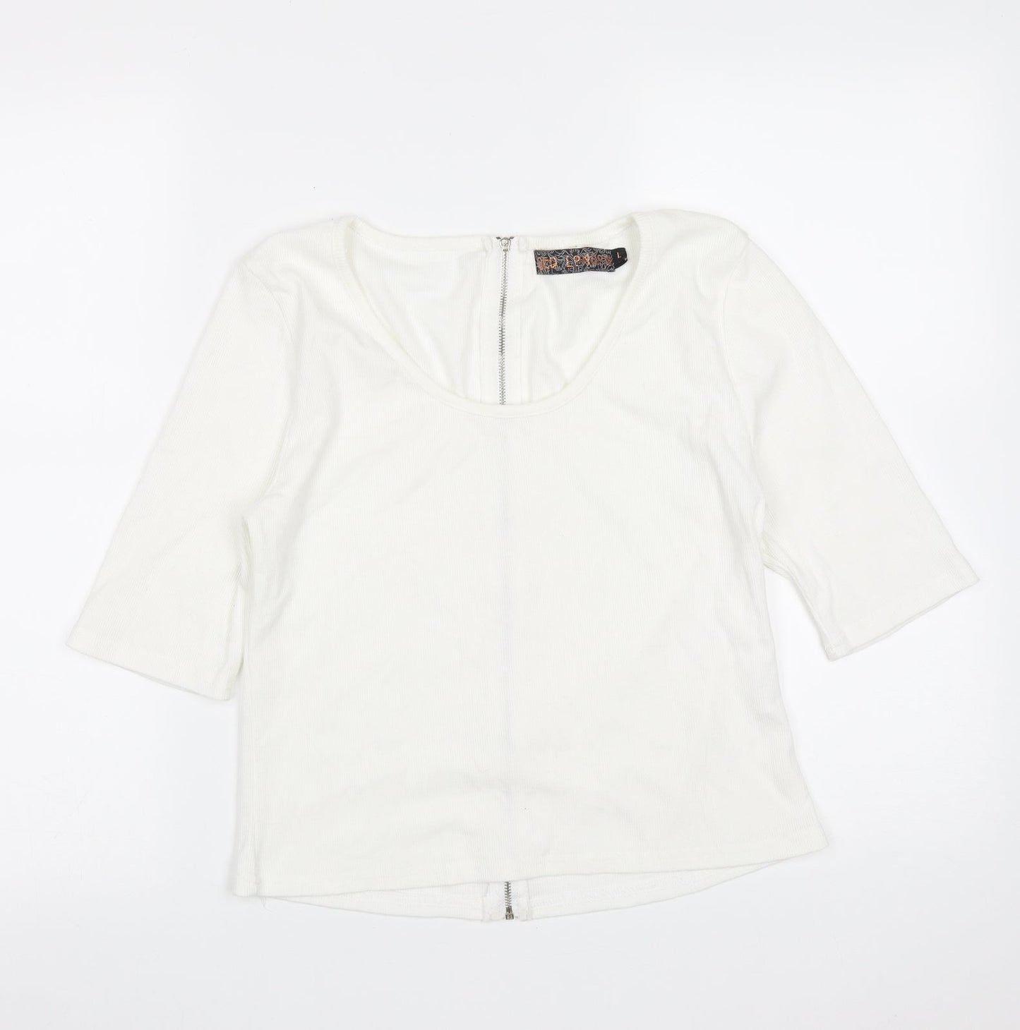 QED London Womens White  Cotton Basic T-Shirt Size L Round Neck