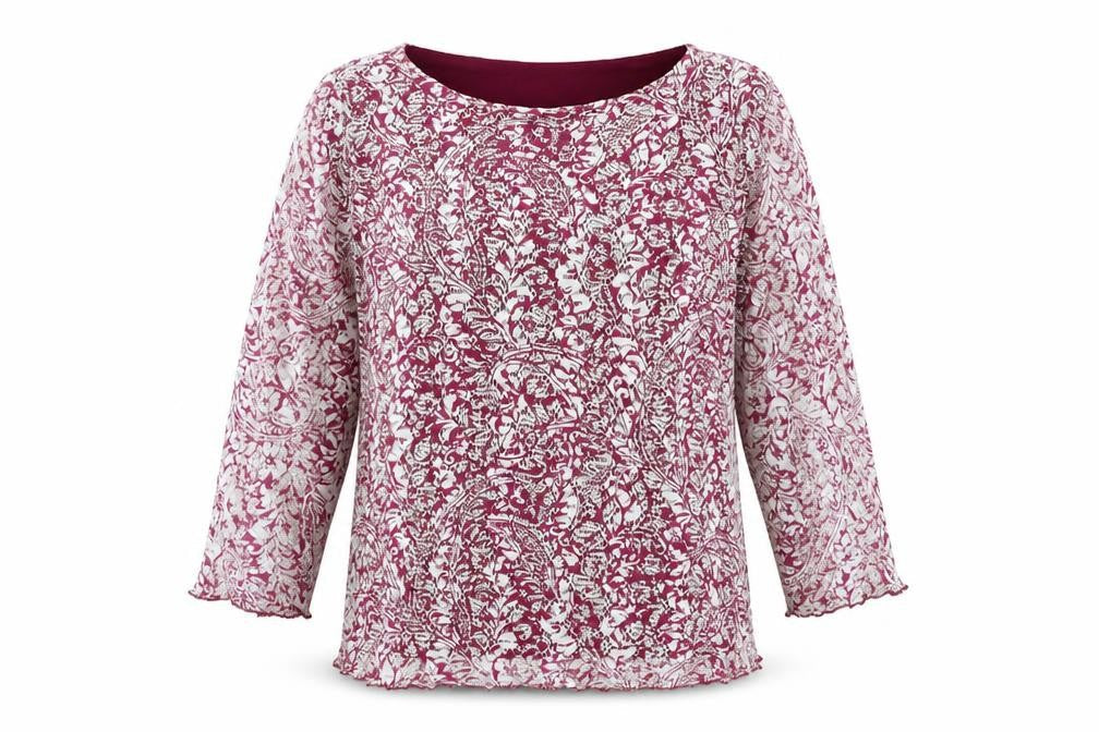 FOREVER 21 Womens Purple Geometric Polyester Basic Blouse Size M Round Neck