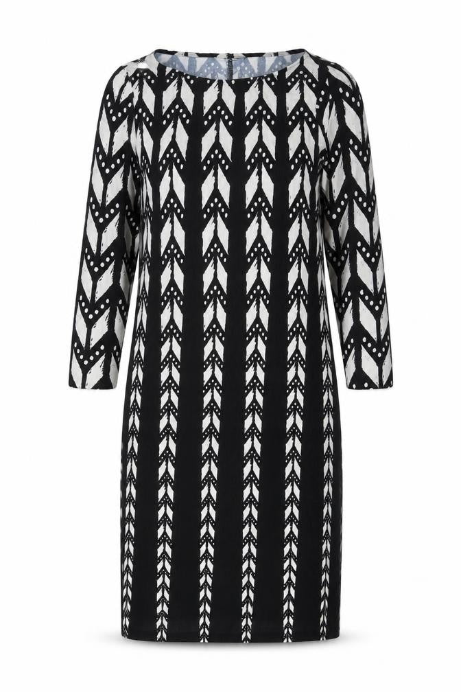 Preworn Womens Black Geometric Viscose Shift  Size 8  Round Neck