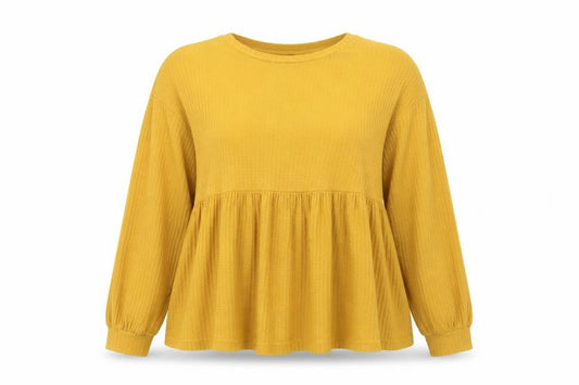 SHEIN Womens Yellow  Polyester Basic Blouse Size L Crew Neck