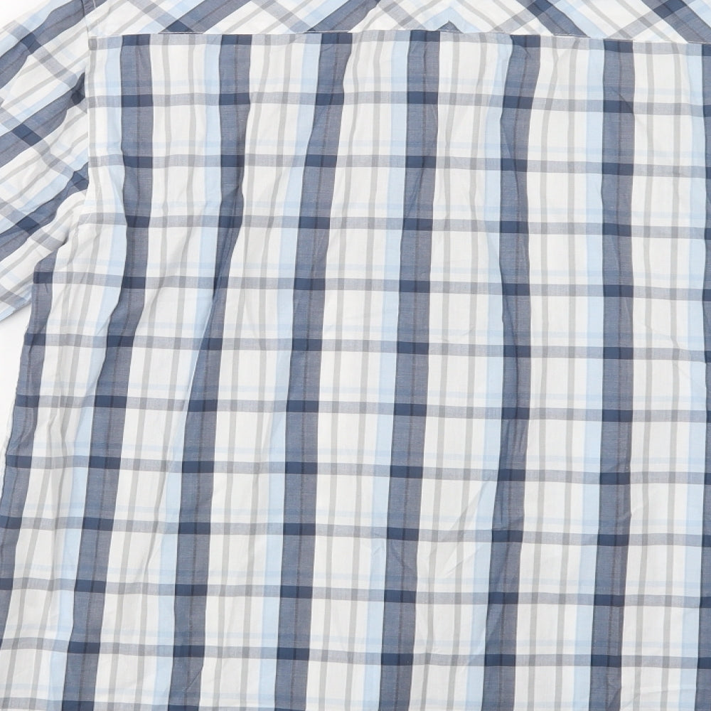 Avenue Mens Blue Check Cotton  Button-Up Size S Collared Button