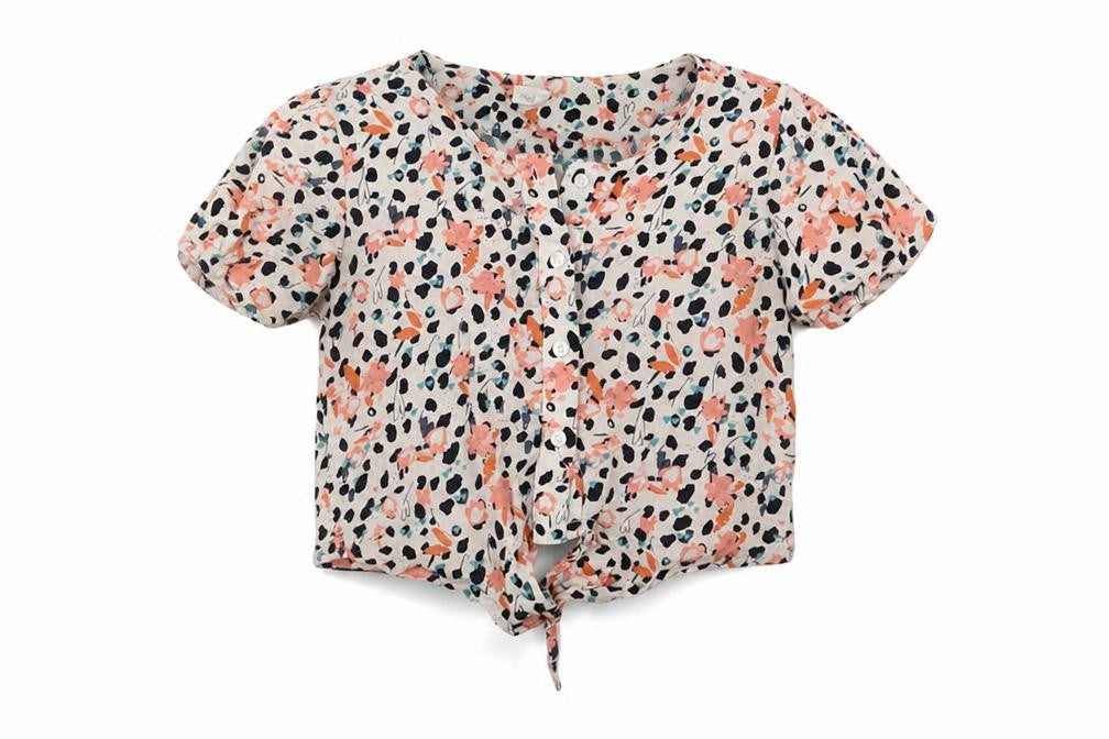 NEXT Girls White Animal Print Viscose Basic Button-Up Size 9 Years Round Neck Button