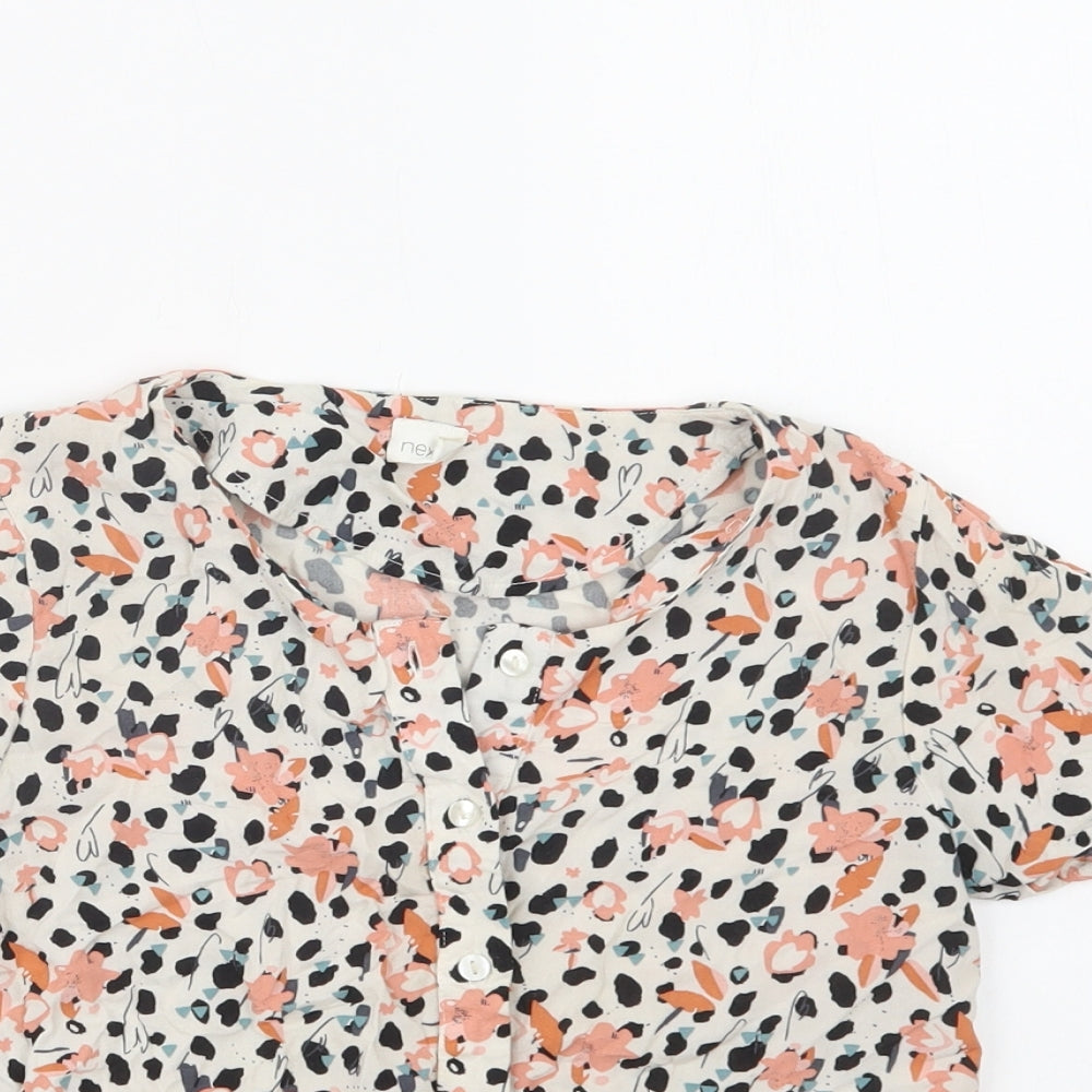 NEXT Girls White Animal Print Viscose Basic Button-Up Size 9 Years Round Neck Button