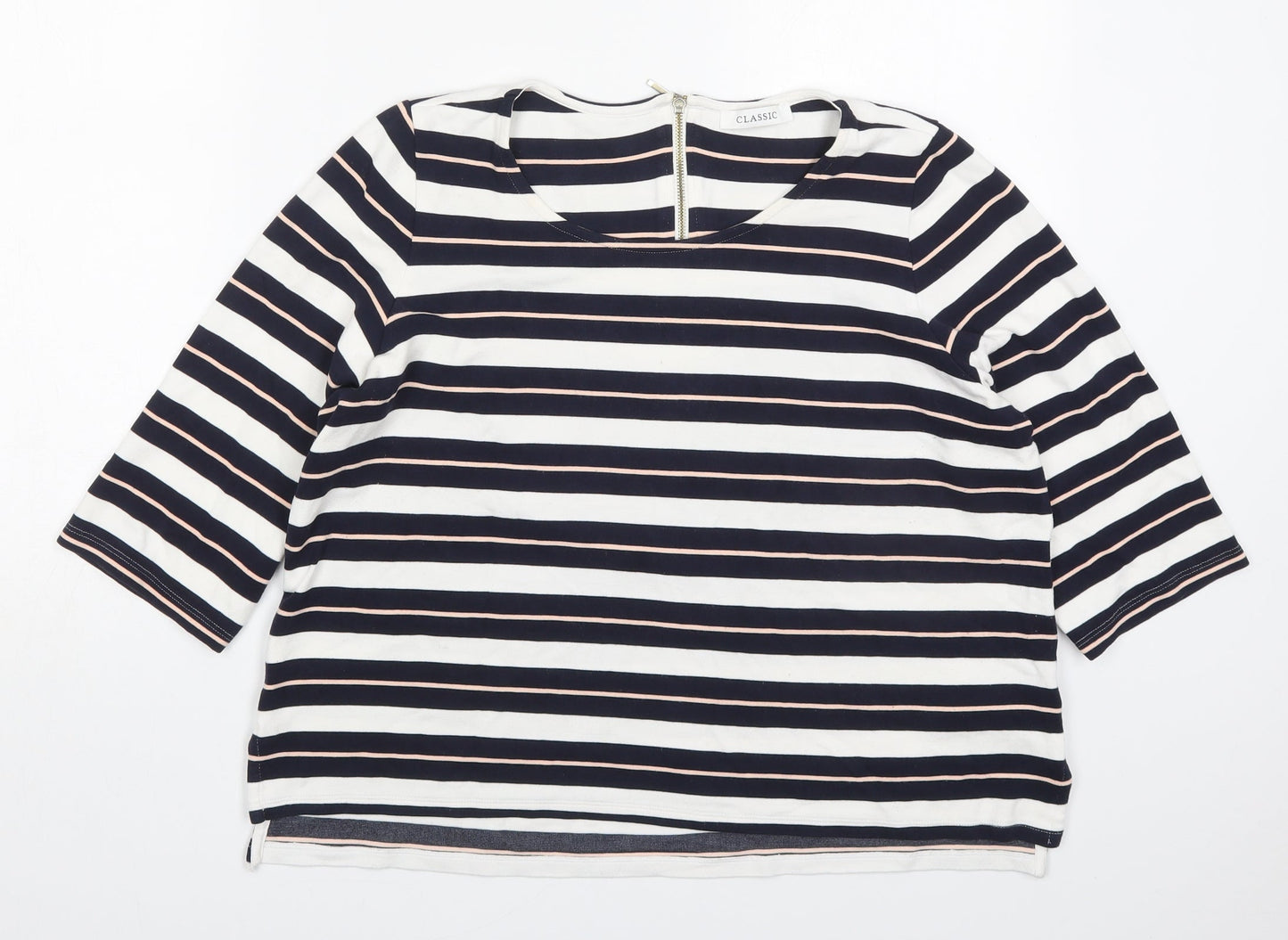 Marks and Spencer Womens Blue Striped Viscose Basic T-Shirt Size 18 Round Neck