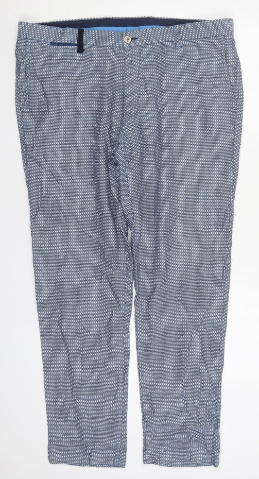El Ganso Womens Blue Geometric Cotton Trousers  Size 20 L30 in Regular Button