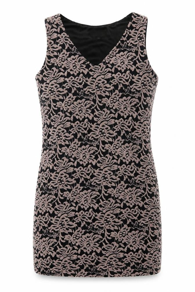 Yumi Womens Brown Floral Polyester Mini  Size M  V-Neck Pullover