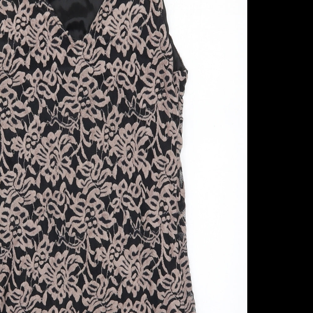 Yumi Womens Brown Floral Polyester Mini  Size M  V-Neck Pullover