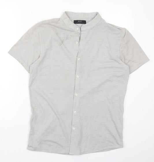 Matalan Mens Grey  Cotton  Button-Up Size M Round Neck Button