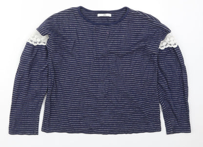 Preloved Marks and Spencer Girls Blue Striped Polyester Pullover Sweatshirt Size 11-12 Years  Pullover - Front