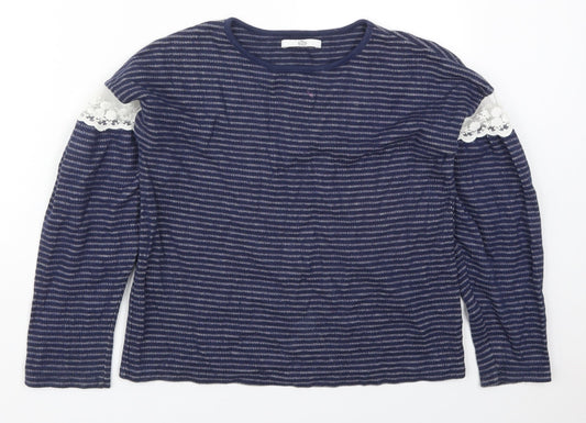 Marks and Spencer Girls Blue Striped Polyester Pullover Sweatshirt Size 11-12 Years  Pullover