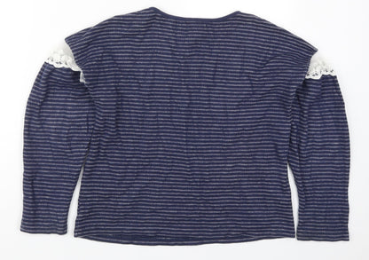 Preloved Marks and Spencer Girls Blue Striped Polyester Pullover Sweatshirt Size 11-12 Years  Pullover - Back