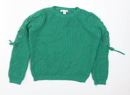 Preloved Primark Girls Green Round Neck  Acrylic Pullover Jumper Size 10-11 Years  Pullover - Front