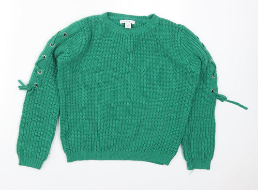 Primark Girls Green Round Neck  Acrylic Pullover Jumper Size 10-11 Years  Pullover