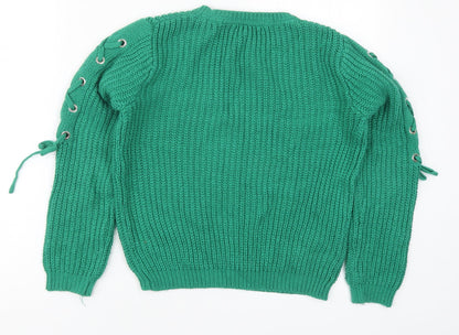 Preloved Primark Girls Green Round Neck  Acrylic Pullover Jumper Size 10-11 Years  Pullover - Back