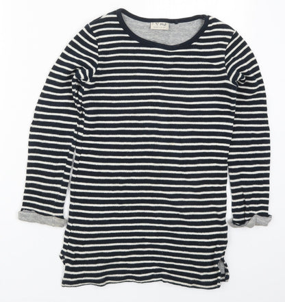 Preloved NEXT Girls Black Round Neck Striped Cotton Pullover Jumper Size 9 Years  Pullover - Front