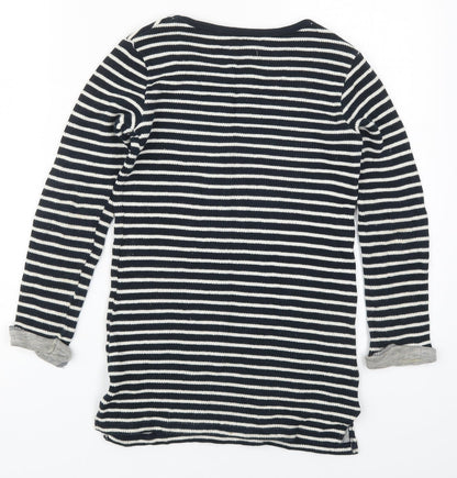 Preloved NEXT Girls Black Round Neck Striped Cotton Pullover Jumper Size 9 Years  Pullover - Back