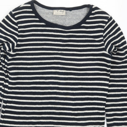 Preloved NEXT Girls Black Round Neck Striped Cotton Pullover Jumper Size 9 Years  Pullover - Detail