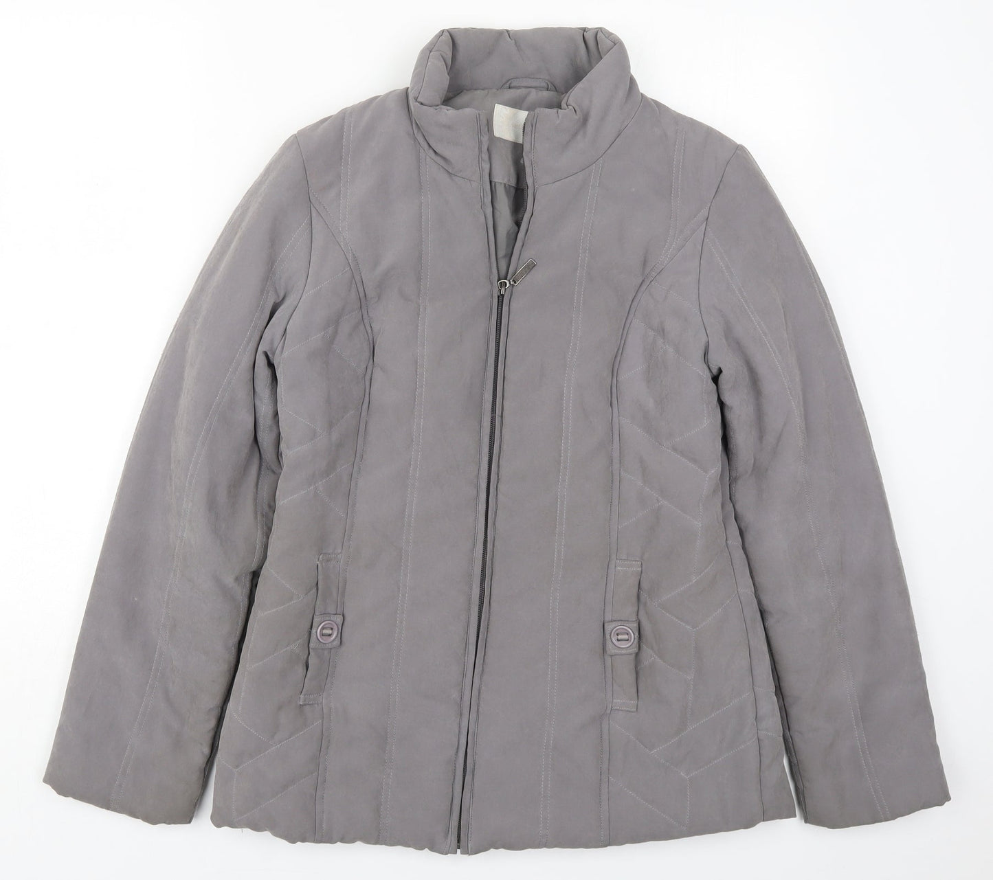 BHS Womens Grey   Quilted Coat Size 10  Zip
