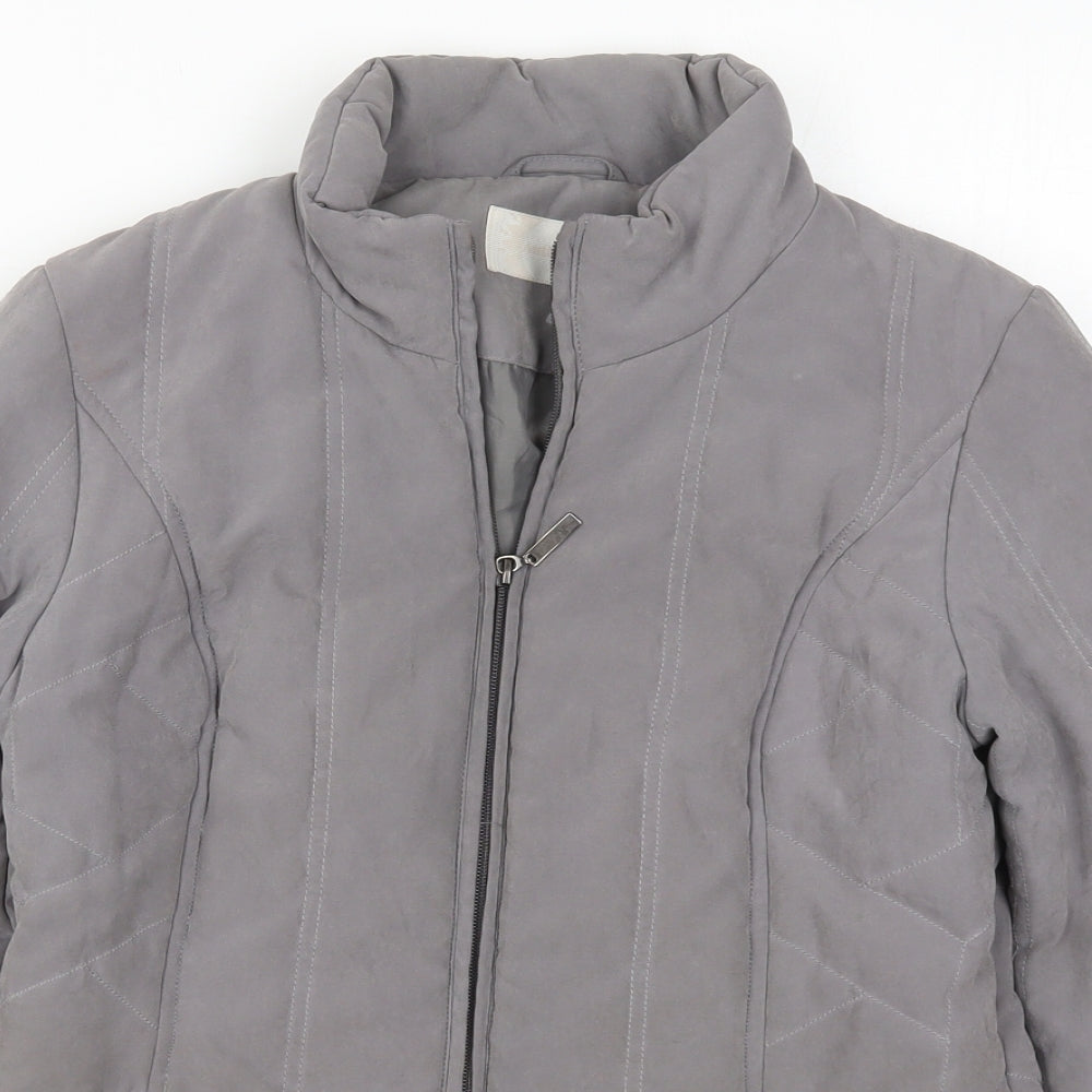 BHS Womens Grey   Quilted Coat Size 10  Zip