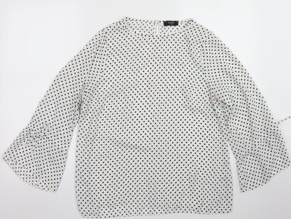 Papaya Womens White Polka Dot Polyester Basic Blouse Size 12 Round Neck - Bell Sleeve
