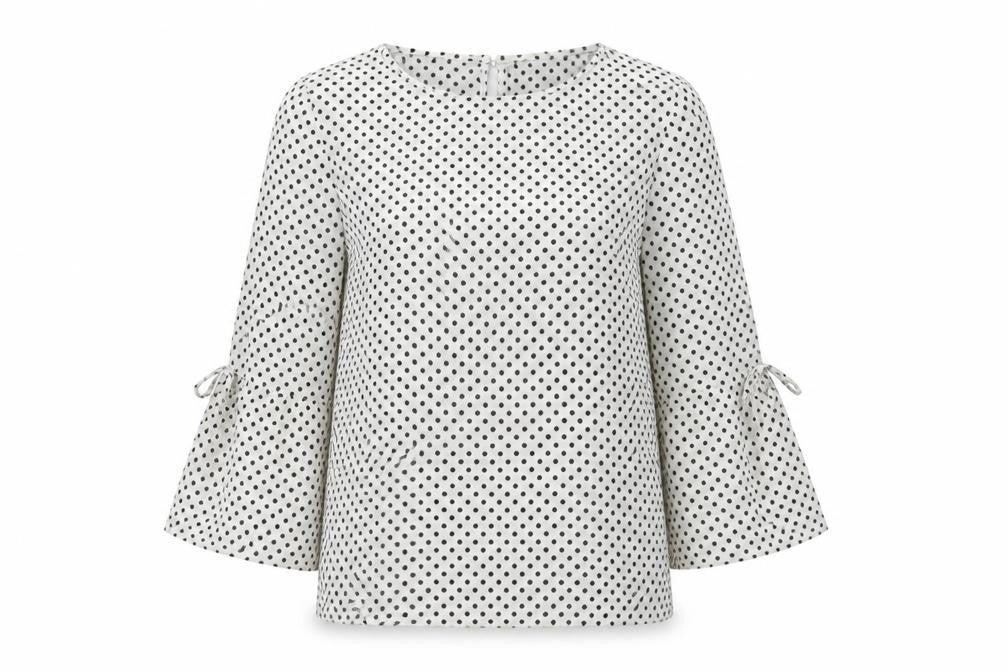 Papaya Womens White Polka Dot Polyester Basic Blouse Size 12 Round Neck - Bell Sleeve