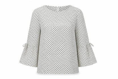 Papaya Womens White Polka Dot Polyester Basic Blouse Size 12 Round Neck - Bell Sleeve