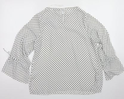 Papaya Womens White Polka Dot Polyester Basic Blouse Size 12 Round Neck - Bell Sleeve