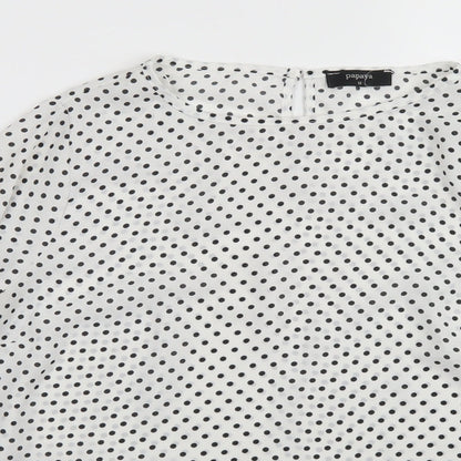 Papaya Womens White Polka Dot Polyester Basic Blouse Size 12 Round Neck - Bell Sleeve
