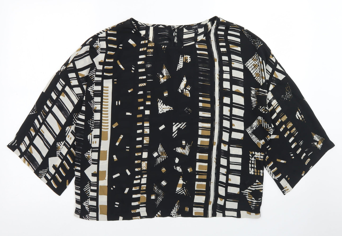 NEXT Womens Black Geometric Polyester Cropped Blouse Size 14 Round Neck