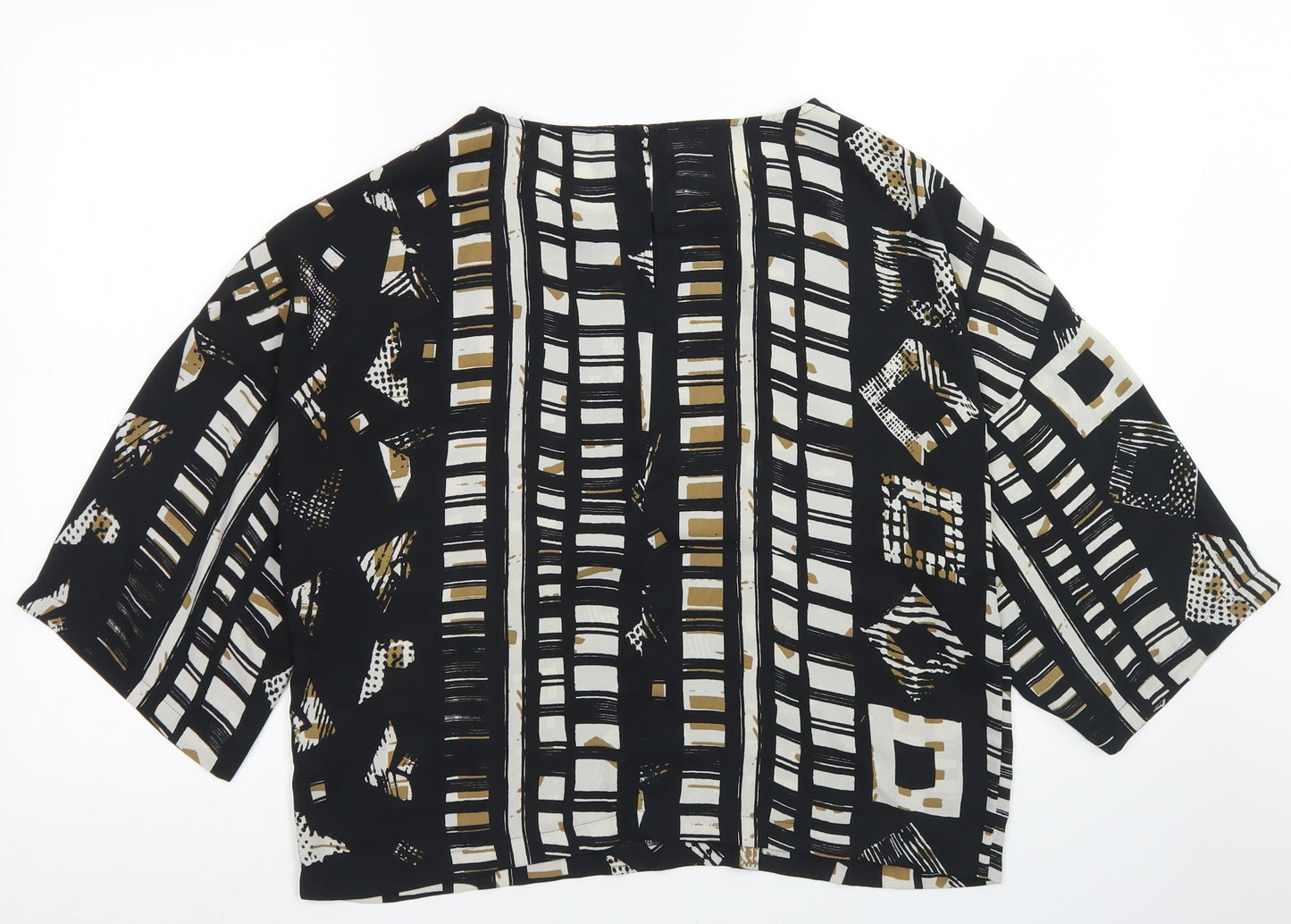 NEXT Womens Black Geometric Polyester Cropped Blouse Size 14 Round Neck