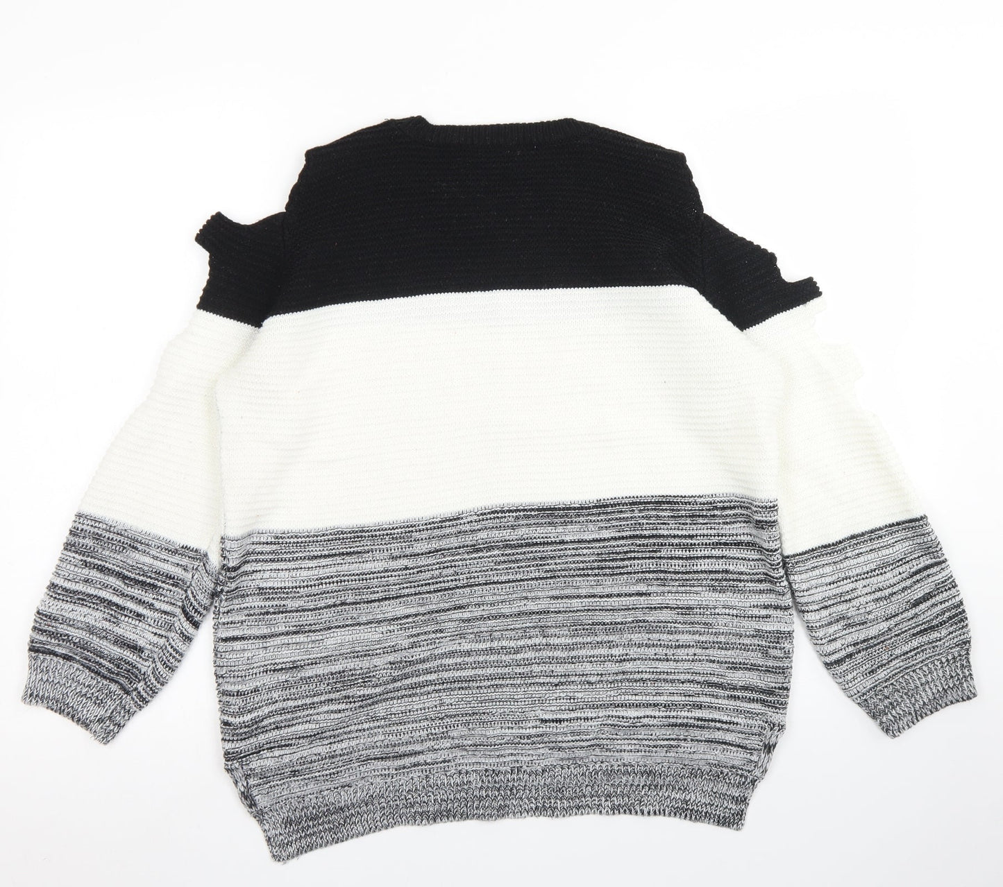 Primark Womens Grey Round Neck Striped Acrylic Pullover Jumper Size M   - Cut out Sleeves